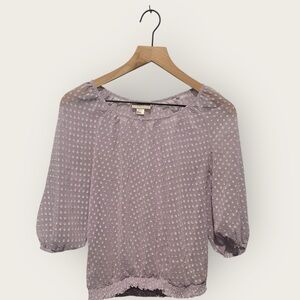 Loft Women’s Small Petite Sheer Lilac Purple Lavender Polka Dot Blouse Top